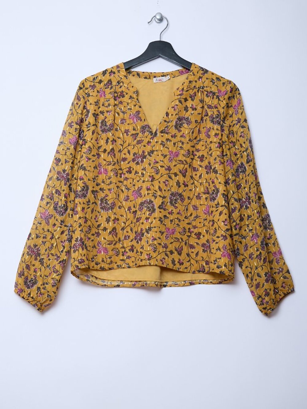 Faherty Silk Cotton Blend Floral Print Long Sleeve V-Neck Blouse Boho Summer - Picture 2 of 11